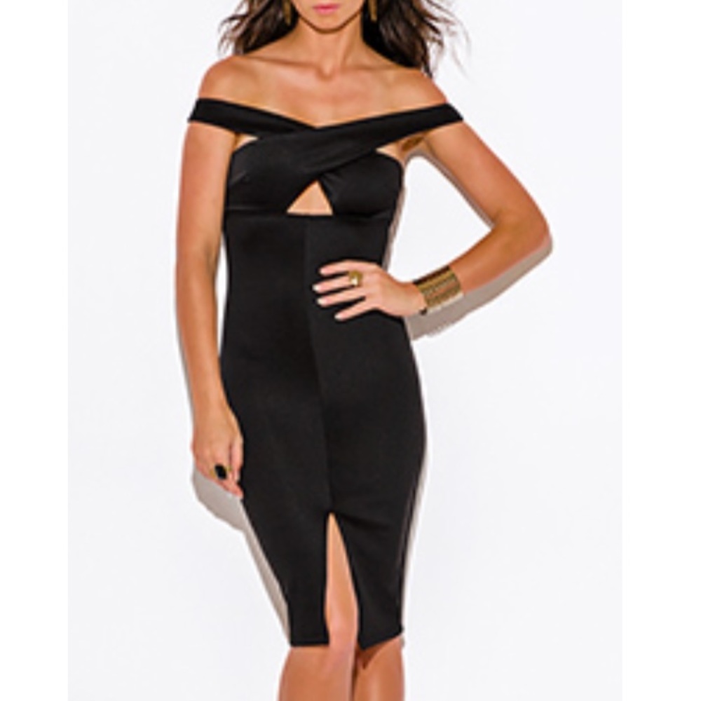 NEW Off Shoulder Cut Off Slit Midi Dress